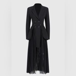 Black Double-Breasted Women's BLAZER Dress/sheer pleated midi Skirt size L NWT